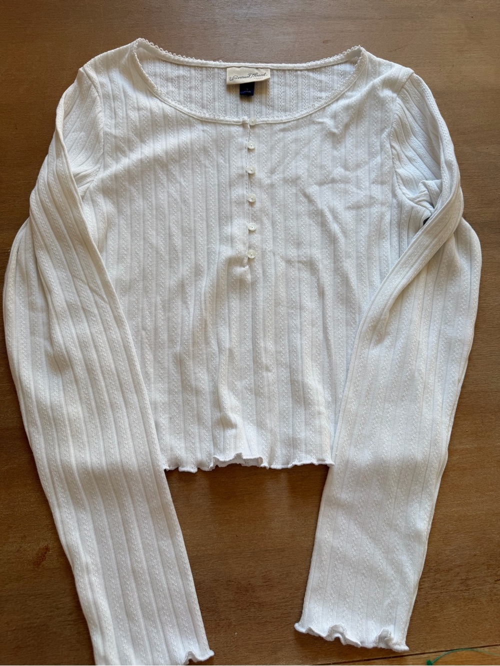 Universal Thread White Ribbed Long-Sleeve Button-Front Top